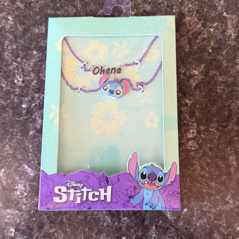 Disney Stitch‎ Ohana Charm Necklace Set - Purple & Blue